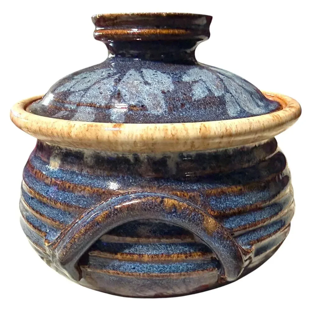 Cheri Glaser Studio Pottery Small Lidded Casserole Dish Blue/Brown Stoneware